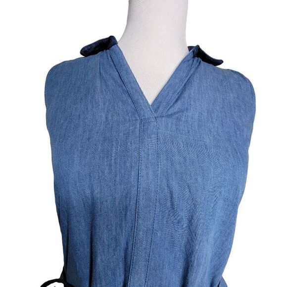 Bluet Sleeveless Two Tone Cotton Tie Waist Dress Blue Size 6 Petite - Picture 9 of 12
